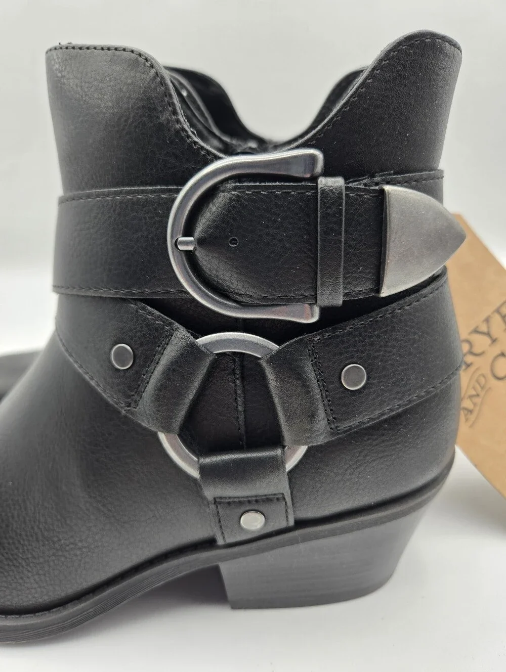 NEW Frye & Co Bellame Black Side Zip Ankle Boots Size 7.5 Moto Western Goth